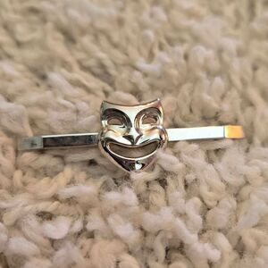 Vintage Comedy Mask Brooch Pin Silver